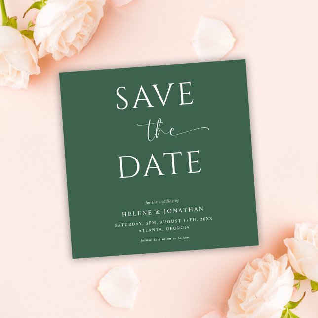 Minimalistisk Grönt Typografi Modern Elegant bröll Spara Datumet (Minimalist Green Typography Modern Elegant Wedding Save The Date)