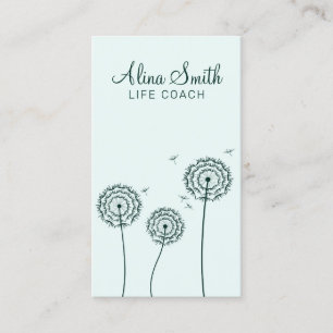 Minimalistisk Grönt Vita Dandelion Flower Life Coa Visitkort