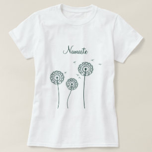 Minimalistisk Grönt White Dandelion Yoga Namaste T Shirt