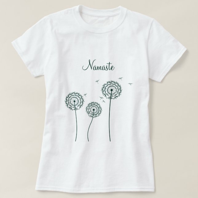 Minimalistisk Grönt White Dandelion Yoga Namaste T Shirt (Design framsida)