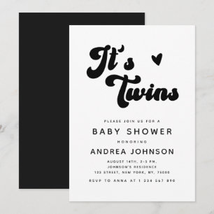 Minimalistisk Groovy Retro-Twillingar Heart Baby S Inbjudningar