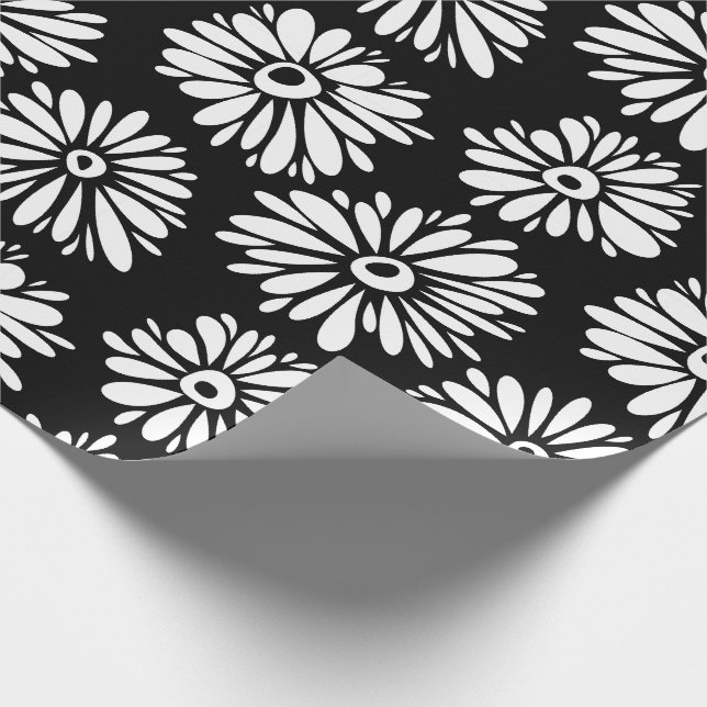Minimalistisk Groovy Svart och Vit Tusenskönamönst Presentpapper (Hörn)