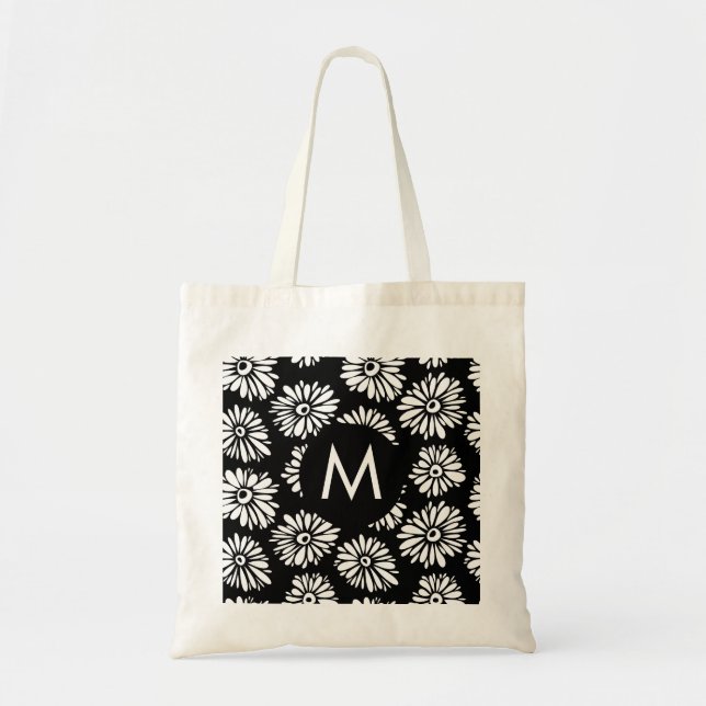 Minimalistisk Groovy Svart och Vit Tusenskönas Mon Tygkasse (Framsidan)