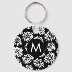 Minimalistisk Groovy Svart och Vit Tusenskönemönog Nyckelring