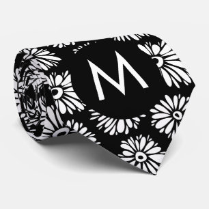 Minimalistisk Groovy Svart och Vit Tusenskönsmonog Slips