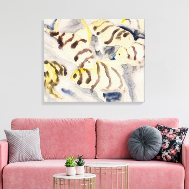 Minimalistisk gul kejsarfisk vintage akvarell canvastryck (Insitu (Vardagsrum))