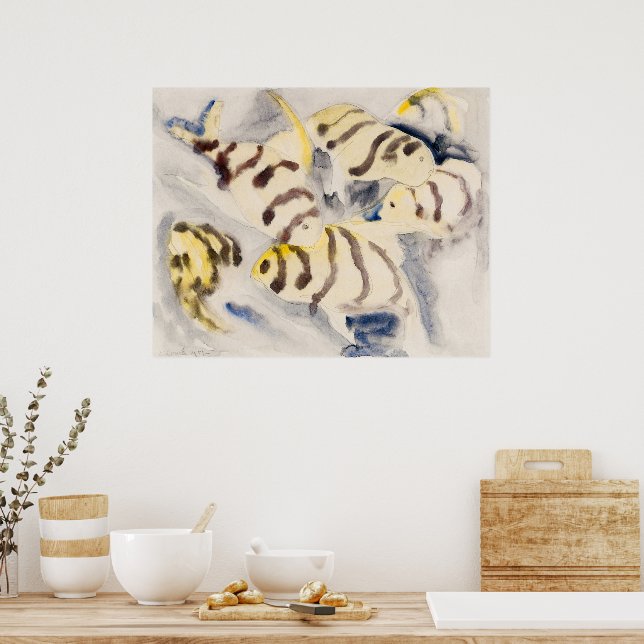 Minimalistisk gul kejsarfisk vintage akvarell poster (Kök)