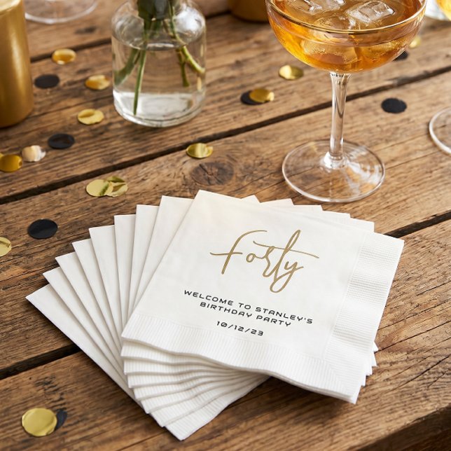 Minimalistisk gul och vit fyrtioårs födelsedagsfes pappersservett (Skapare uppladdad)