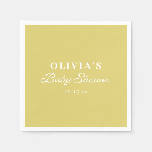 Minimalistisk gul retro script baby shower anpassa pappersservett (Framsidan)
