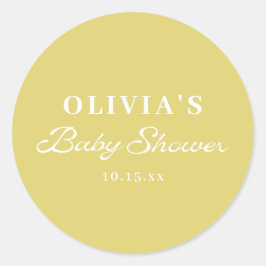 Minimalistisk gul retro script baby shower anpassa runt klistermärke