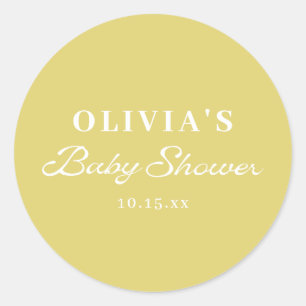 Minimalistisk gul retro script baby shower anpassa runt klistermärke