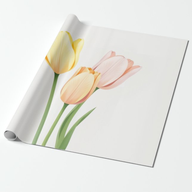 Minimalistisk gul tulpan vårpresentförpackning presentpapper (Utrullad)