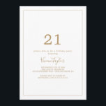 Minimalistisk guld 21-årsfest inbjudningar<br><div class="desc">Denna minimalistiska guld 21-års inbjudan är perfekt för en enkel födelsedagsfest. Den moderna romantiska designen har klassisk guld- och vit typografi i kombination med en rustik men elegant kalligrafi i vintage handskrivet stil. Kan anpassas till valfri färg. Håll designen enkel och elegant som den är, eller anpassa den genom att...</div>