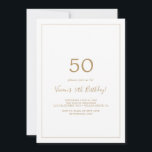 Minimalistisk Guld 50:e Födelsedagsfesten Inbjudningar<br><div class="desc">Detta minimalistiska guld 50:e födelsedagsfest inbjudan är perfekt för en enkel födelsedagsfest. Den moderna romantiska designen har klassisk guld och vit typografi parad med en rografi av rustik men elegant med vintage hand-bokstäver i stil. Anpassade i alla färg. Behålla designen enkel och elegant, som den är, eller anpassa den genom...</div>