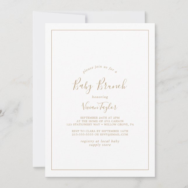 Minimalistisk Guld Baby Brunch Inbjudningar (Framsida)