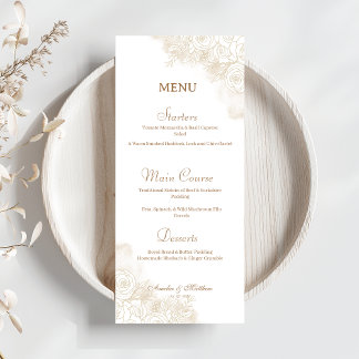 Minimalistisk Guld Blommigt Elegant bröllop Meny
