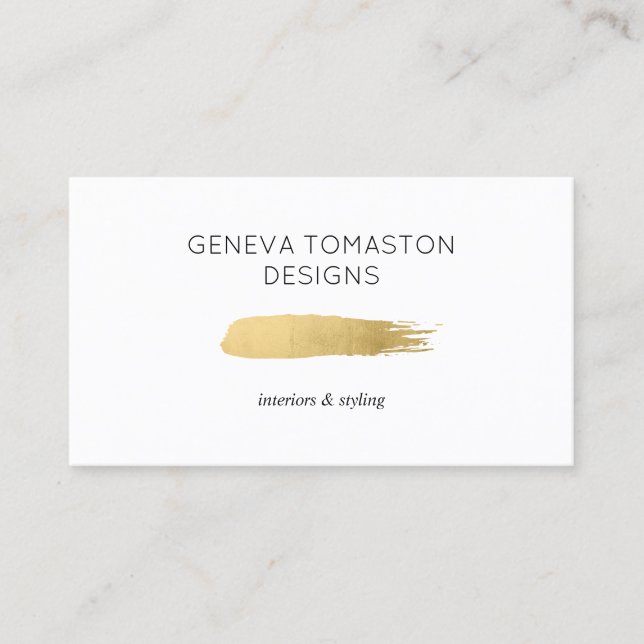 Minimalistisk Guld Brushstroke Designer Logotyp Wh Visitkort (Framsida)