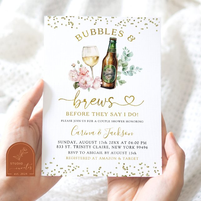 Minimalistisk Guld Bubblor och Ölbryggor Par Bröll Inbjudningar (Skapare uppladdad)
