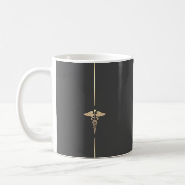 Minimalistisk Guld Caduceus-symbol Mugg (Vänster)