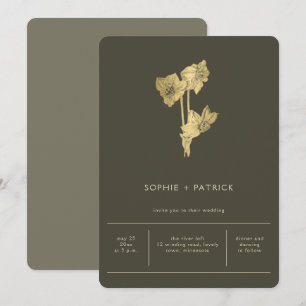 Minimalistisk Guld Daffodils Mörk Sage Vår bröllop Inbjudningar