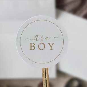 Minimalistisk Guld.. Det är en pojkbabyskårare. Runt Klistermärke