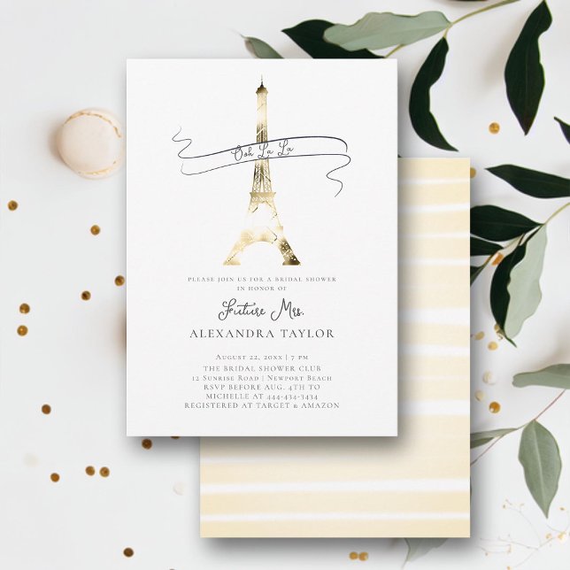 Minimalistisk Guld Eiffel Paris Modern Möhippa Inbjudningar (ooh la la paris themed bridal shower invitation gold eiffel modern minimalist elegant classy boho)