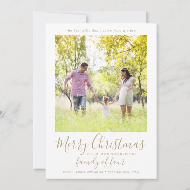 Minimalistisk Guld-familj med fyra Graviders foto Julkort (Framsida)