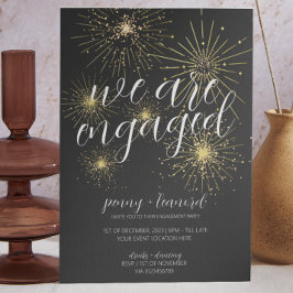 Minimalistisk Guld Fireworks-Förlovningsfest Inbjudningar