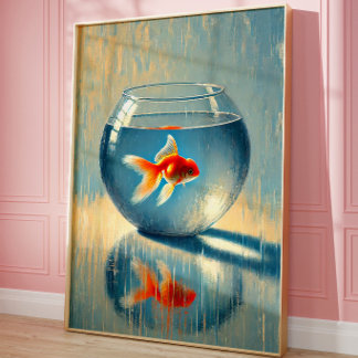 Minimalistisk Guld fisk Bassäng Vägg Konsttryck Poster