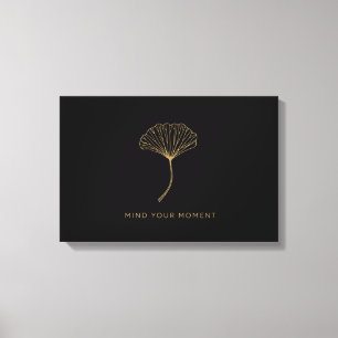 Minimalistisk Guld Ginkgo Blad Zen Citat Trä Vägge Canvastryck