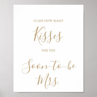 Minimalistisk guld gissa kyssen spelskylt poster
