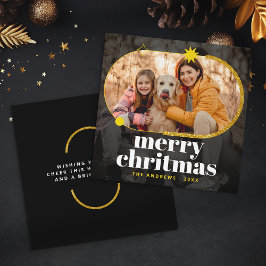 Minimalistisk guld glitter jul familjefoto julkort