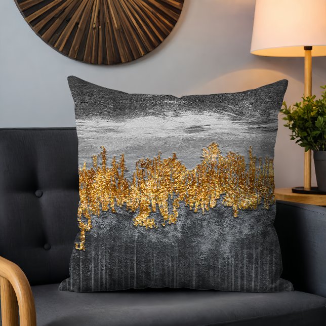Minimalistisk Guld Grått Abstrakt Brushstrokes Mod Kudde (Skapare uppladdad)