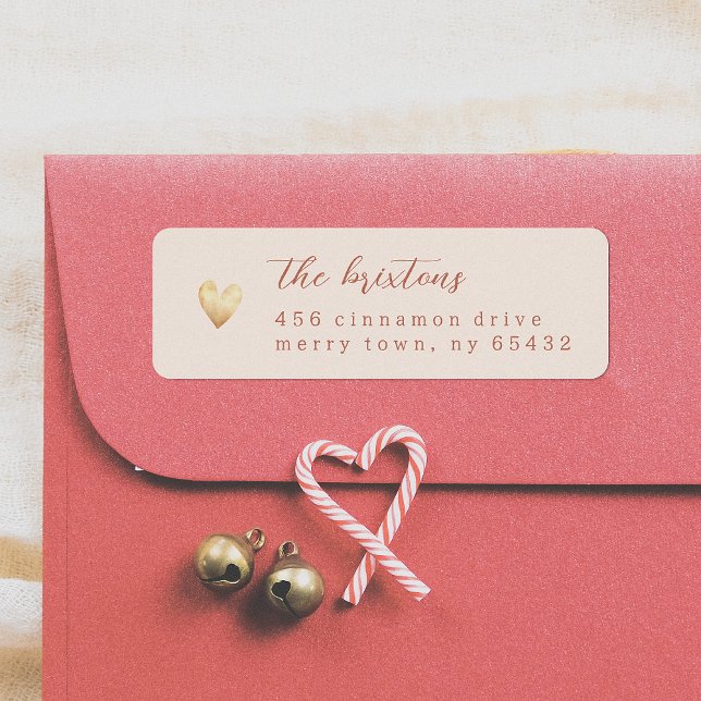 Minimalistisk Guld Heart Cream Calligraphy Returadress Etikett (Skapare uppladdad)