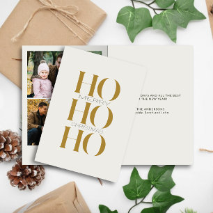 Minimalistisk Guld "HO HO HO HO" Fotojul Helgkort