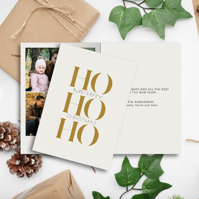 Minimalistisk Guld "HO HO HO HO" Fotojul Helgkort (Skapare uppladdad)