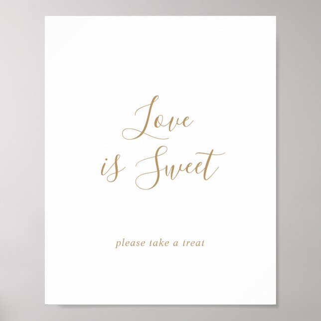 Minimalistisk guld kärlek är söt brölloppsskylt poster (Framsidan)