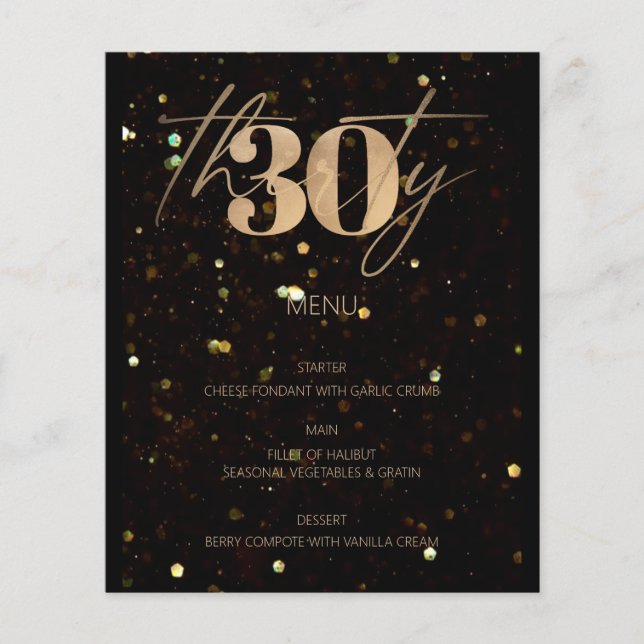 Minimalistisk Guld-meny för 30:e budgetens Födelse (Framsida)