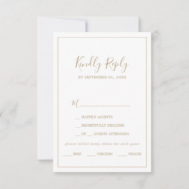 Minimalistisk Guld Menyval RSVP-kort OSA Kort (Framsida)