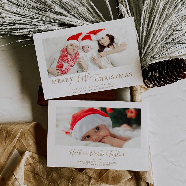 Minimalistisk Guld Merry Little jul Baby Bird Julkort (Skapare uppladdad)
