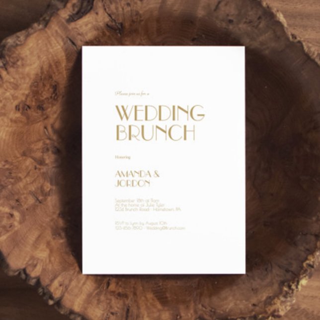 Minimalistisk guld modern art deco bröllopsbrunch inbjudningar (Skapare uppladdad)