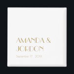Minimalistisk Guld-modern konst Deco-Bröllop-magne Magnet<br><div class="desc">Denna minimalistiska guld moderna konst deco bröllop magnet presenter är både en elegant, svart tidskrift och en avslappnad, enkel design för ett traditionellt eller mer rustiskt giftermål firande. Den enkla, neutralt guld och vita layouten med unik, klassisk typografi hänvisar till minimal boho eller klassliknande återtro skapar den en perfekt för...</div>