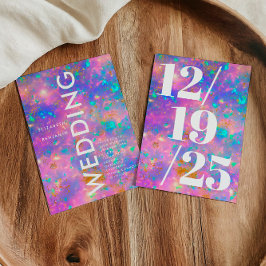 Minimalistisk guld- och opal djärv rosa chic bröll inbjudningar