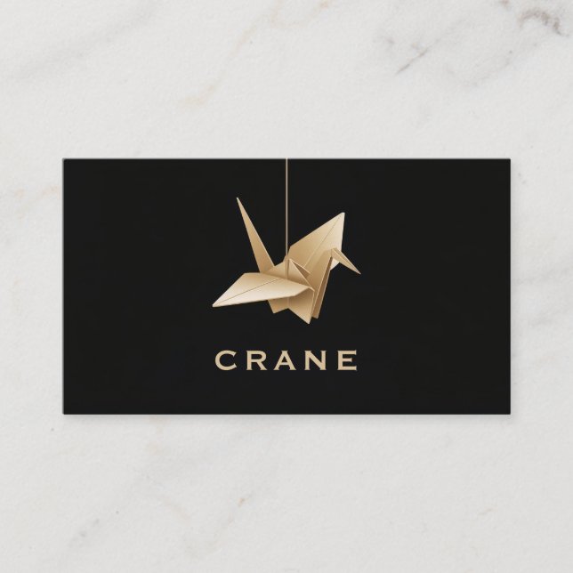 Minimalistisk Guld Origami Crane Black Visitkort (Framsida)