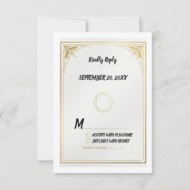 Minimalistisk Guld RSVP-kort Elegant Bröllopssvar OSA Kort (Framsida)