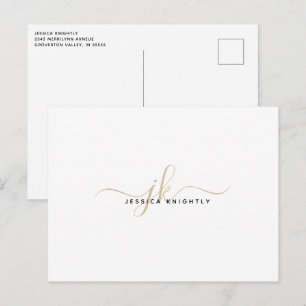 Minimalistisk Guld-skript i Modern Monogram Initia Vykort