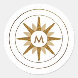 Minimalistisk Guld Starburst Monogram Simple Brev Runt Klistermärke