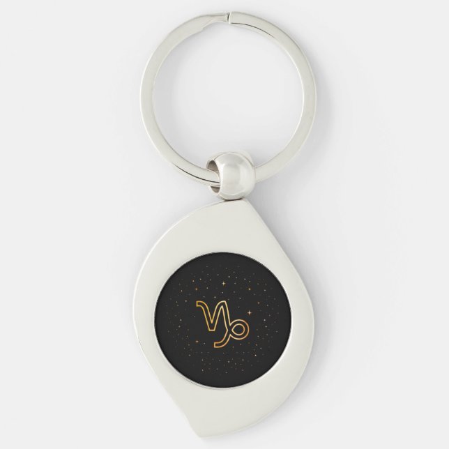 Minimalistisk Guld Stenbocken Zodiaknyckelring Swirl Silverfärgad Nyckelring (Framsidan)