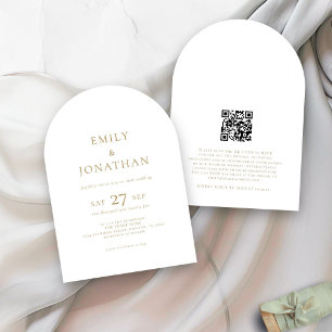 Minimalistisk Guld-text QR-kod, båge Bröllop Inbjudningar