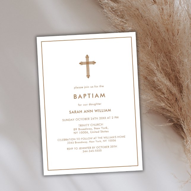 Minimalistisk Guld-typografi Kor Ram-baptism Inbjudningar (Minimalist Gold Typography Cross Frame Baptism Invitation)